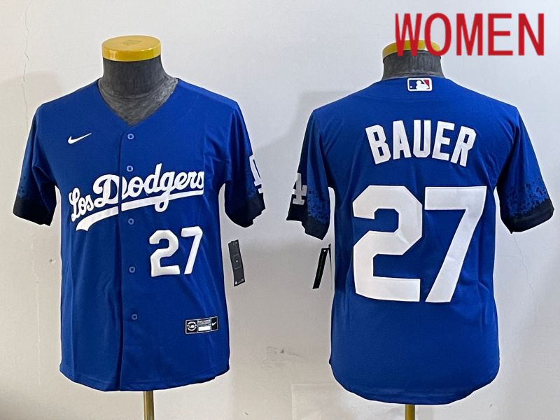 Women Los Angeles Dodgers 27 Bauer Blue City Edition Nike 2024 MLB Jersey style 11202